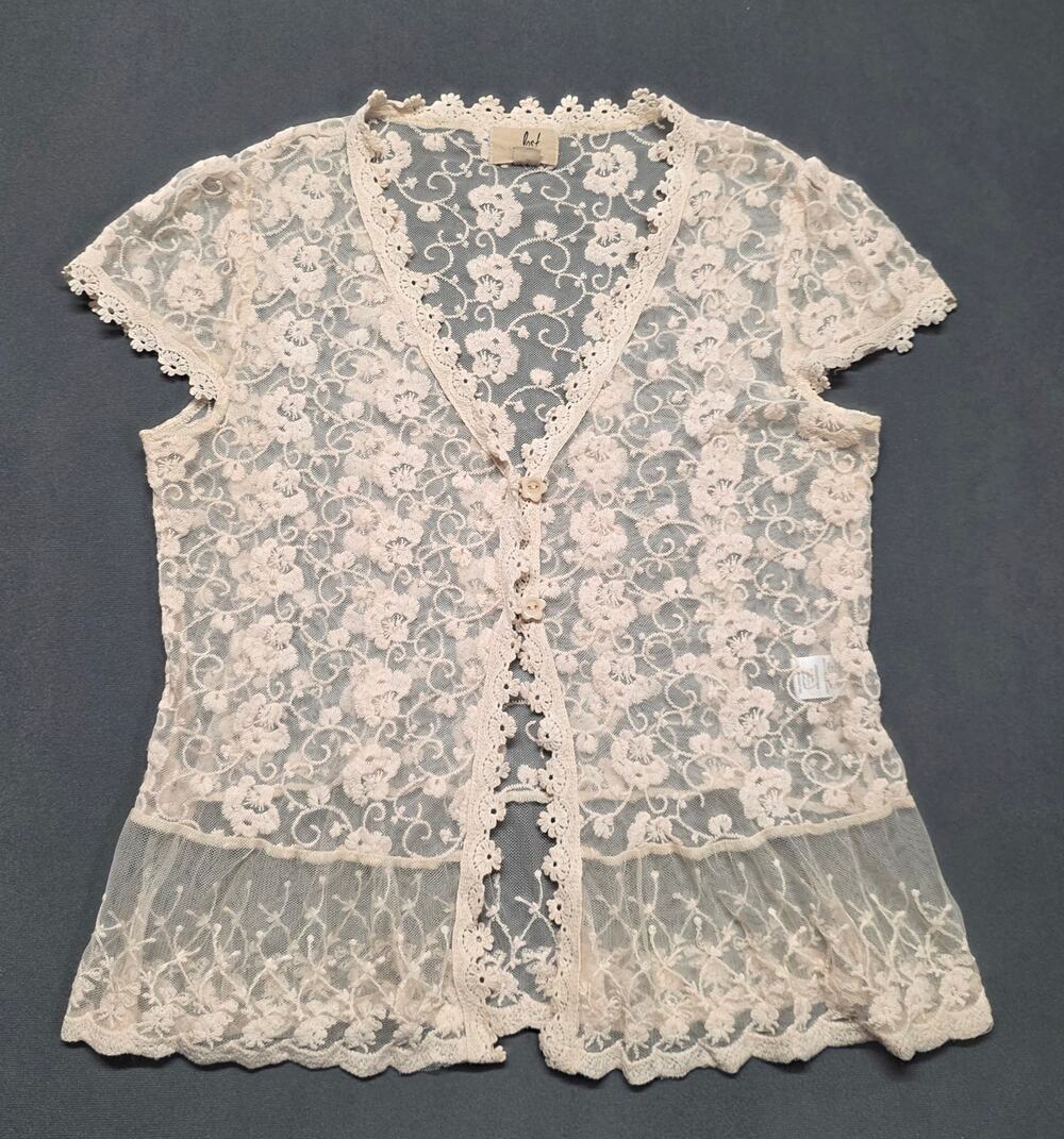 Womens Medium Lace Cardigan Cream Sheer Boho Victorian Coquette Neutral Lost